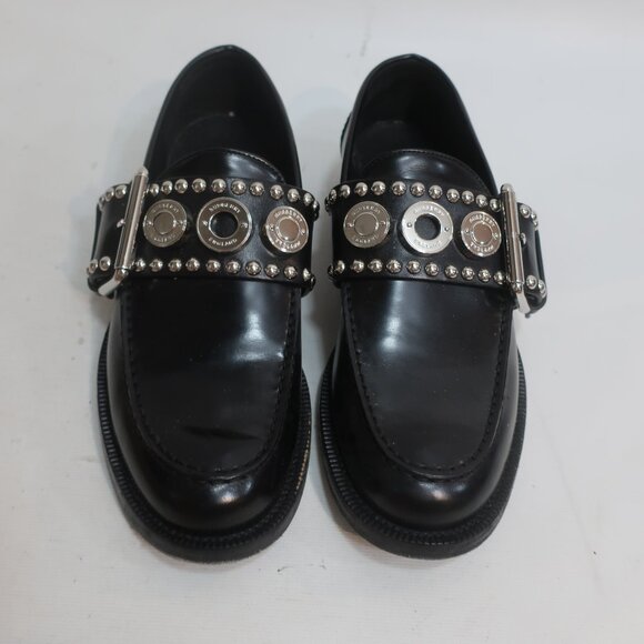 Authentic Burberry Marita Black Leather Silver-Tone Logo Engraved Loafer 39 US/9 - Picture 2 of 16